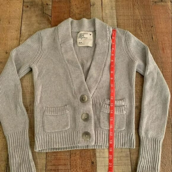 American eagle womens size small gray knit button cardigan with  front pockets - Picture 3 of 8